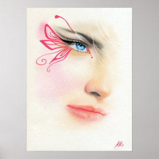 Pink Butterfly Blue Eye Fantasy Art POSTER