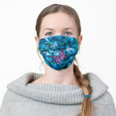 Pink Butterfly & Blue Flowers Adult Cloth Face Mask (Worn)