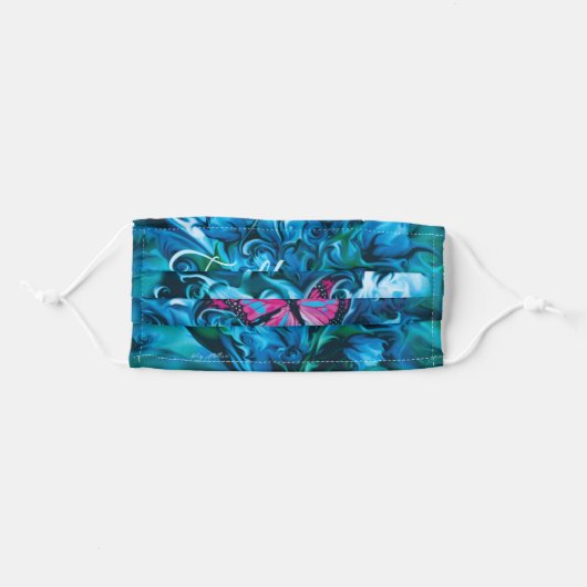 Pink Butterfly & Blue Flowers Adult Cloth Face Mask (Front, Folded)