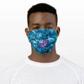 Pink Butterfly & Blue Flowers Adult Cloth Face Mask (Worn)