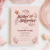 Pink Butterfly Boho Baby Shower Invitation