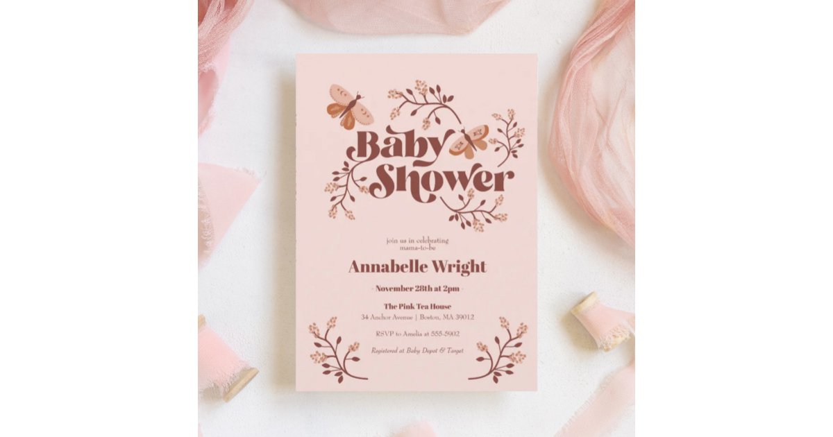 Pink Butterfly Boho Baby Shower Invitation | Zazzle