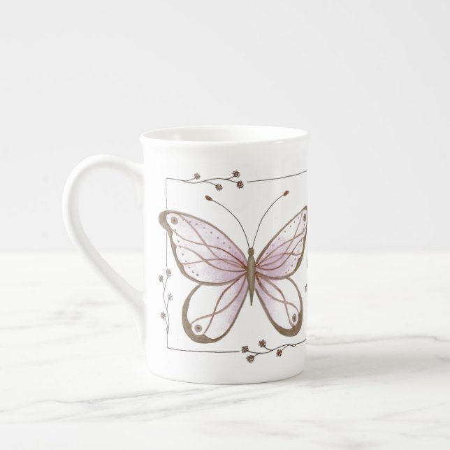 Pink Butterfly Bone China Mug (Left)