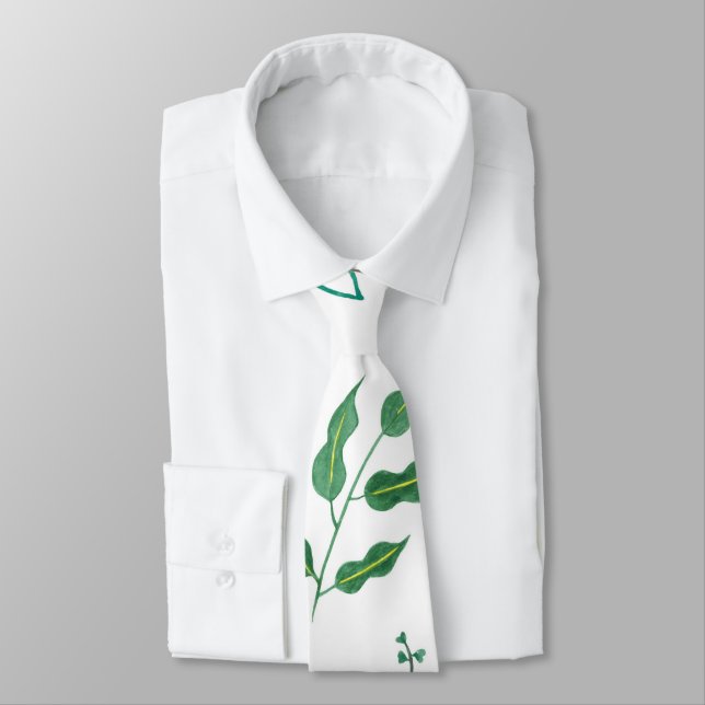Pink Butterfly Botanical Greenery Watercolor Neck Tie (Tied)