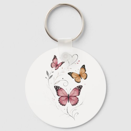 Pink Butterfly Botanical Watercolor Keychain