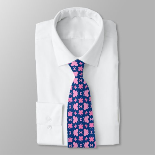 Pink Butterfly Bow Tie Knot Pattern on Blue