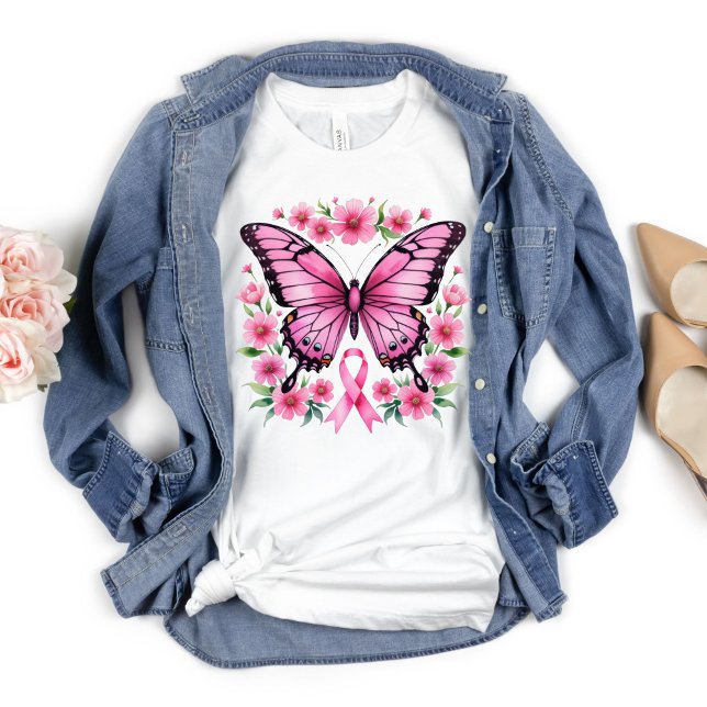 Pink Butterfly Breast Cancer Awareness Ribbon T-Shirt (Pink Butterfly Pink Ribbon Breast Cancer Awareness Survivor Warrior T-shirt for her)