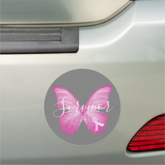 Pink Butterfly Breast Cancer Survivor Car Magnet
