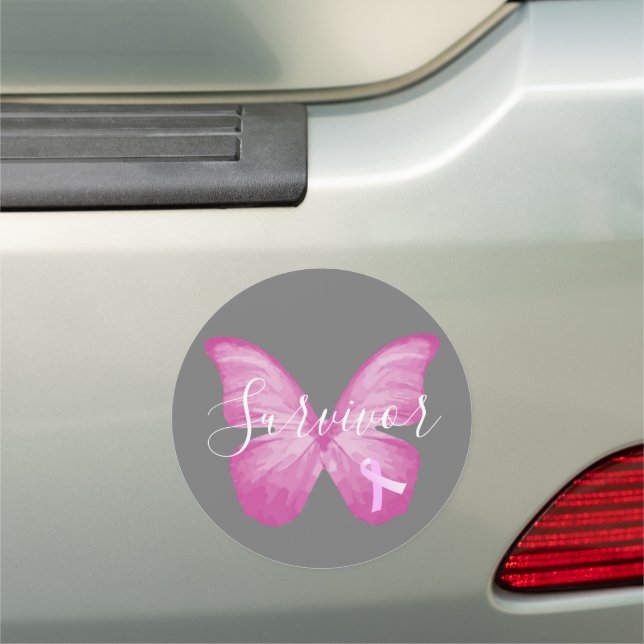 Pink Butterfly Breast Cancer Survivor Car Magnet (In Situ)
