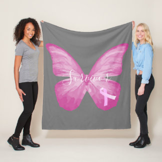 Pink Butterfly Breast Cancer Survivor Fleece Blanket