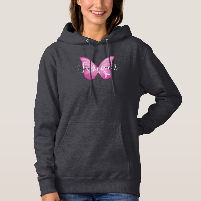 Pink Butterfly Breast Cancer Survivor Hoodie (Front)