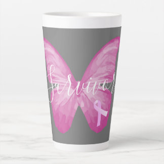 Pink Butterfly Breast Cancer Survivor Latte Mug