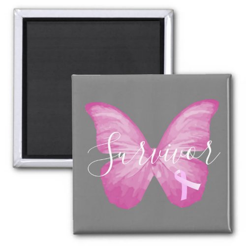 Pink Butterfly Breast Cancer Survivor Magnet