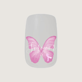 Pink Butterfly Breast Cancer Survivor Minx Nail Art