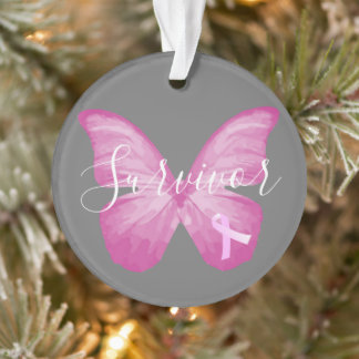 Pink Butterfly Breast Cancer Survivor Ornament