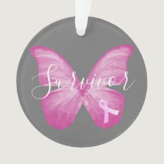 Pink Butterfly Breast Cancer Survivor Ornament