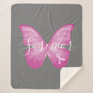 Pink Butterfly Breast Cancer Survivor Sherpa Blanket