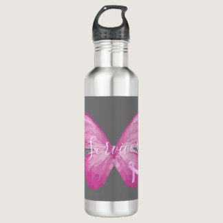 Pink Butterfly Breast Cancer Survivor Stainless Steel Water Bottle