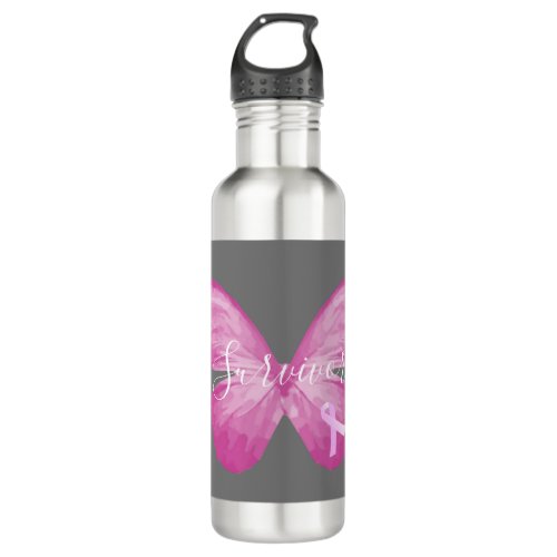 Pink Butterfly Breast Cancer Survivor Stainless Steel Water Bottle