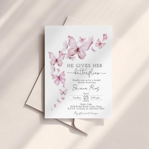 Pink Butterfly Bridal Shower Invitation