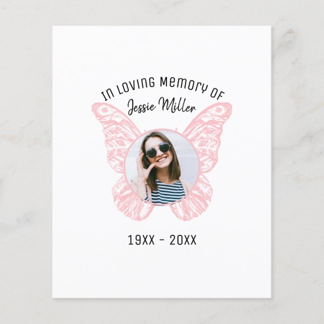 Pink Butterfly | Budget Photo Memorial  Invitation (Front)