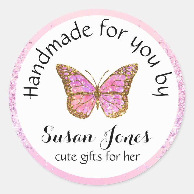 pink butterfly business logo classic round sticker (Front)