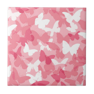 Pink Butterfly Camouflage Ceramic Tile