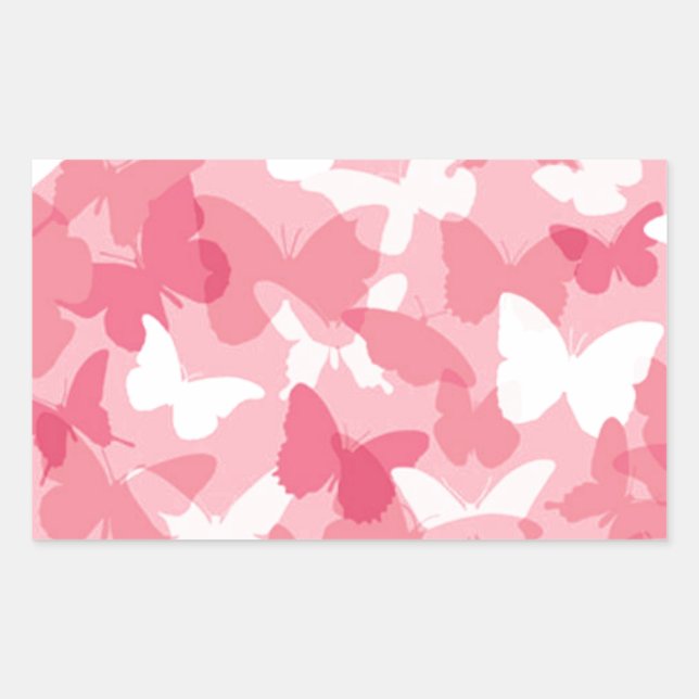 Pink Butterfly Camouflage Rectangular Sticker (Front)