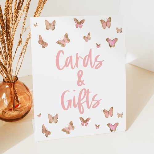 Pink Butterfly Cards and Gifts Party Sign