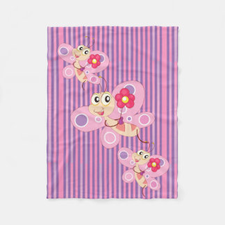 Pink Butterfly Cartoon Fleece Blanket
