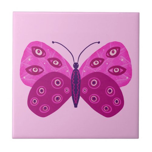 Pink Butterfly Ceramic Tile