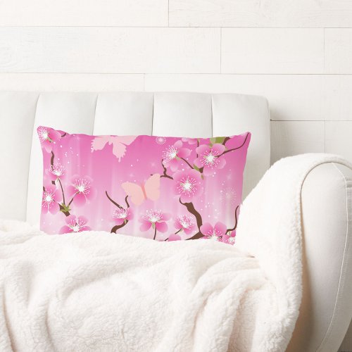 Pink Butterfly Cherry Blossom Throw Pillow