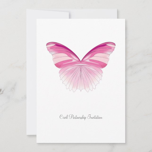 Pink Butterfly - Civil Partnership Invitation (Front)