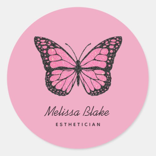 pink butterfly classic round sticker