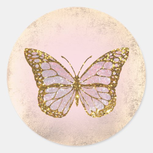 pink butterfly classic round sticker
