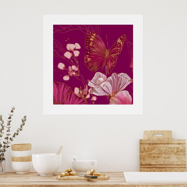 Pink Butterfly collection square poster (Kitchen)