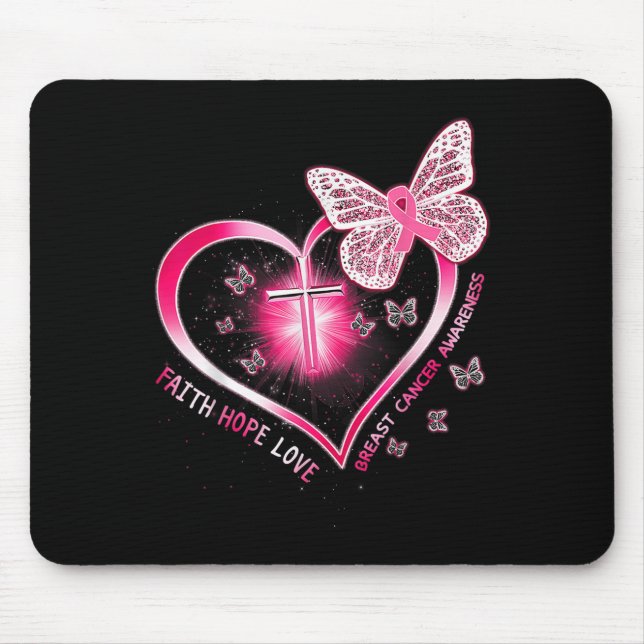 Pink Butterfly Cross Faith Hope Love Breast Cancer Mouse Pad (Front)