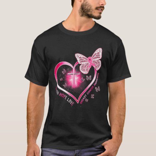 Pink Butterfly Cross Faith Hope Love Breast Cancer T_Shirt