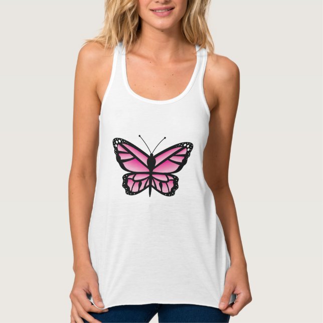 Pink Butterfly Cute Cartoon Illustration Tank Top (Front)