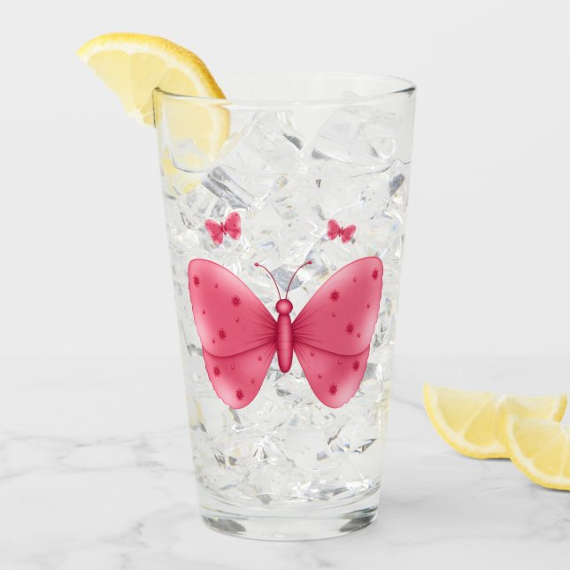 Pink Butterfly Cute Minimal Illustration Glass (Front Ice)