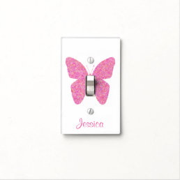 Pink Butterfly Cute Personalized Girly Name  Light Switch Cover