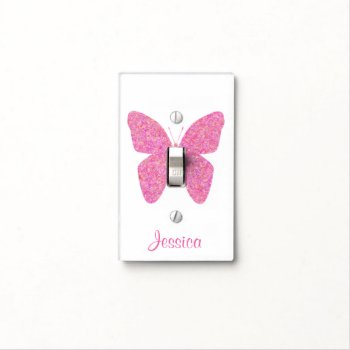 Pink Butterfly Cute Personalized Girly Name  Light Switch Cover by stdjura at Zazzle