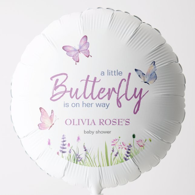 Pink Butterfly Cute Purple Girl Baby Shower Balloon (Front)