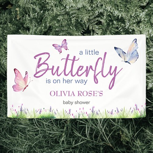 Pink Butterfly Cute Purple Girl Baby Shower Banner