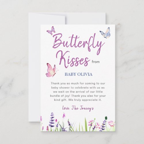 Pink Butterfly Cute Purple Girl Baby Shower Thank You Card