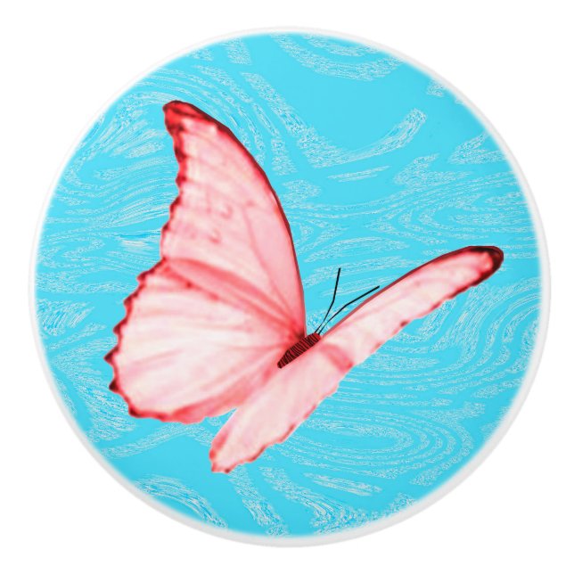 Pink Butterfly Cyan Ceramic Pull (Front)
