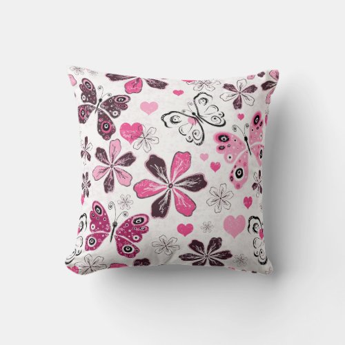 Pink Butterfly  Decorative Throw Pillow