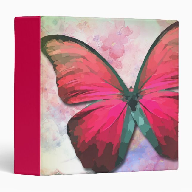 Pink Butterfly & Delicate Watercolor 3 Ring Binder (Front/Spine)