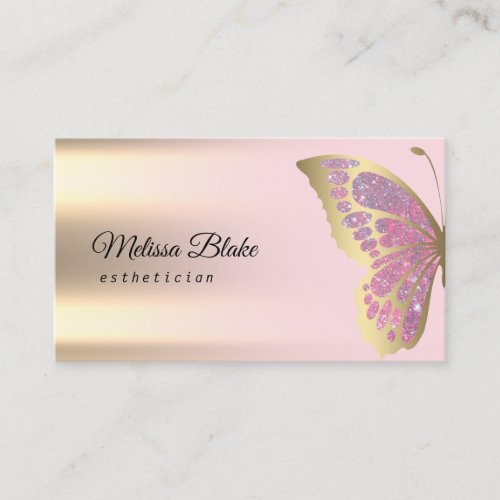 pink butterfly design business card