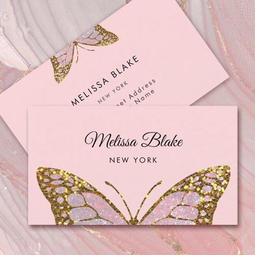 pink butterfly design business card